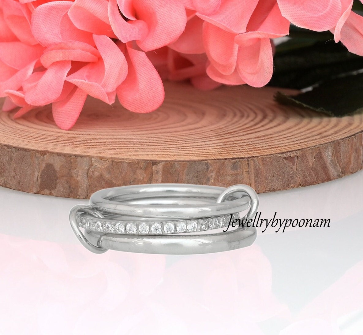 Topaz Sterling Silver Multi-Band Ring, CZ Connector - View 3 - Jewelry By Poonam | SKU: PJR15- 2/26