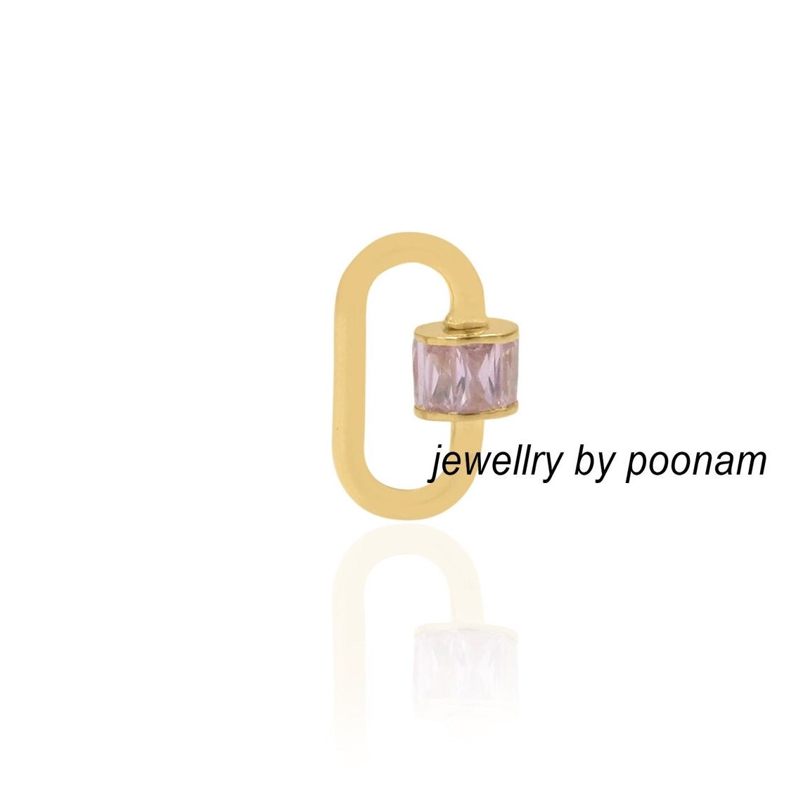9K Solid Gold Baguette Carabiner Lock Charm, Versatile Fashion Accessory - View 4 - Jewelry By Poonam | SKU: PJC22-9KYGBTTRU-