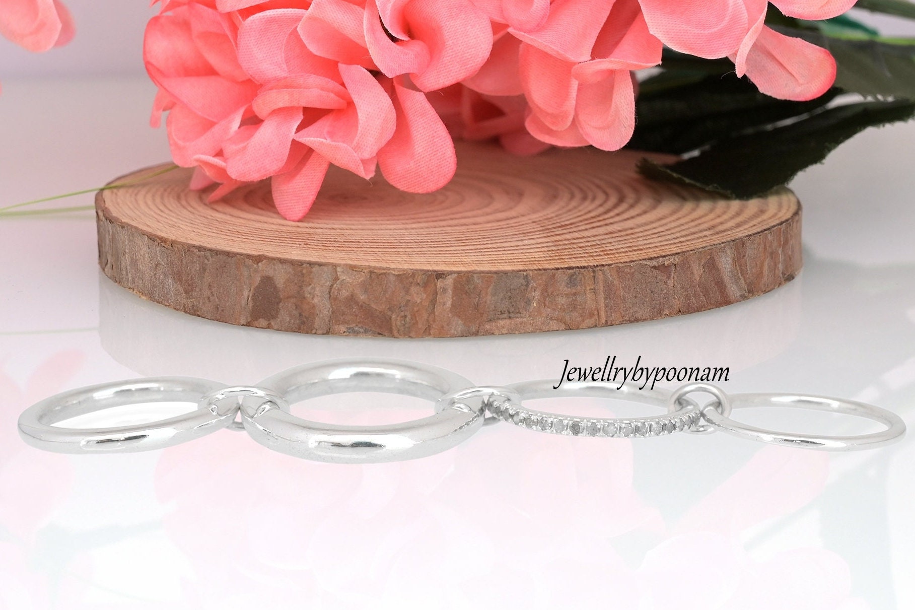9k gold Multi-Link Connector Ring; Chunky Interlocking Statement Ring - View 4 - Jewelry By Poonam | SKU: PJR736-SLYGNSRGCZ-U