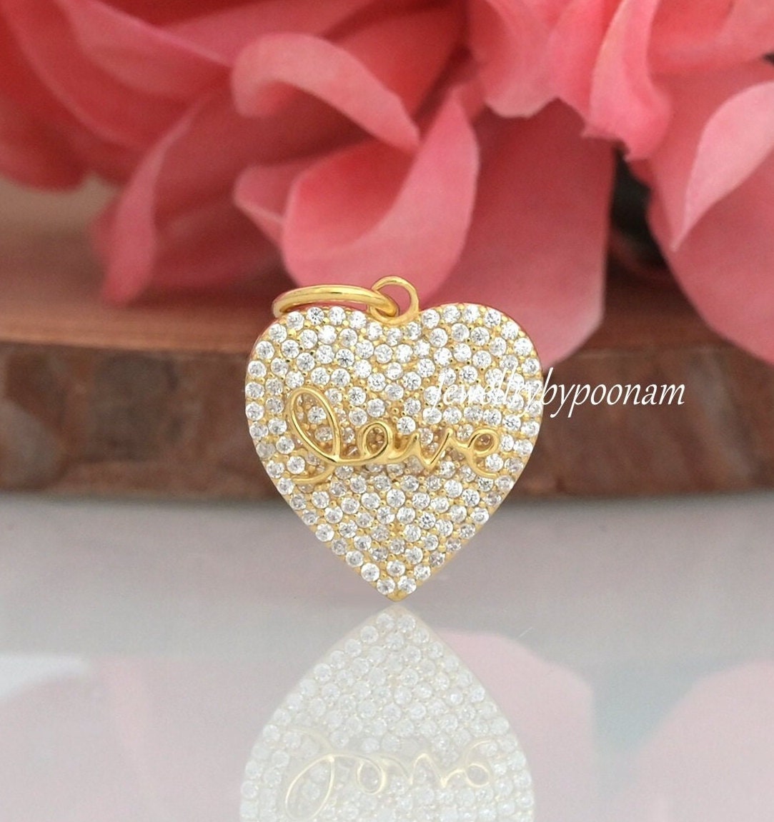 14k Gold Diamond Heart Pendant: Sterling Silver Love Charm - Jewelry By Poonam | SKU: PJP3428-SLYGCZ-25M 2/26