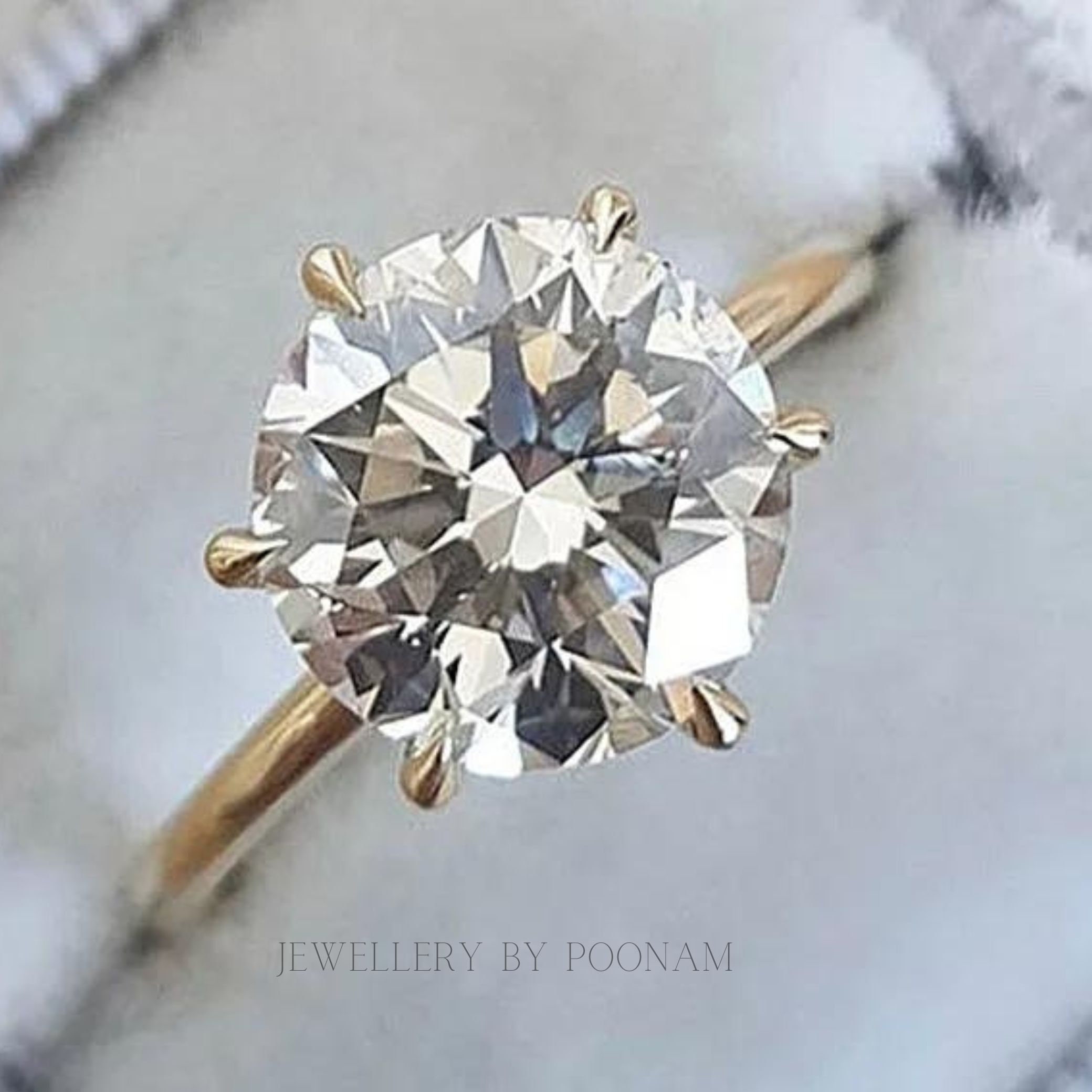 925 Silver Round Cut Solitaire Ring – Yellow Gold Plated Classic Engagement Ring for Women - View 3 - Jewelry By Poonam | SKU