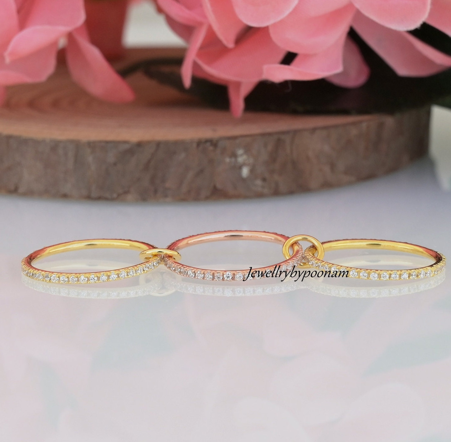 14K Gold-Plated Diamond Multi-Link Ring; Chunky Gold Connector Ring - View 2 - Jewelry By Poonam | SKU: PJR2528-SLYGRGCZ-US-8