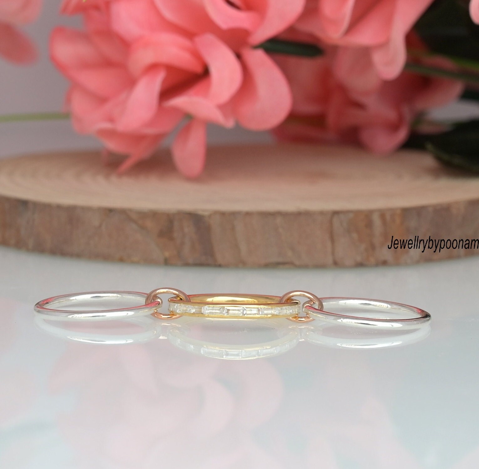 14k Gold-Plated Multi-Link Ring: 925 Sterling Silver White Topaz Interlocking Band Ring - View 2 - Jewelry By Poonam | SKU: P