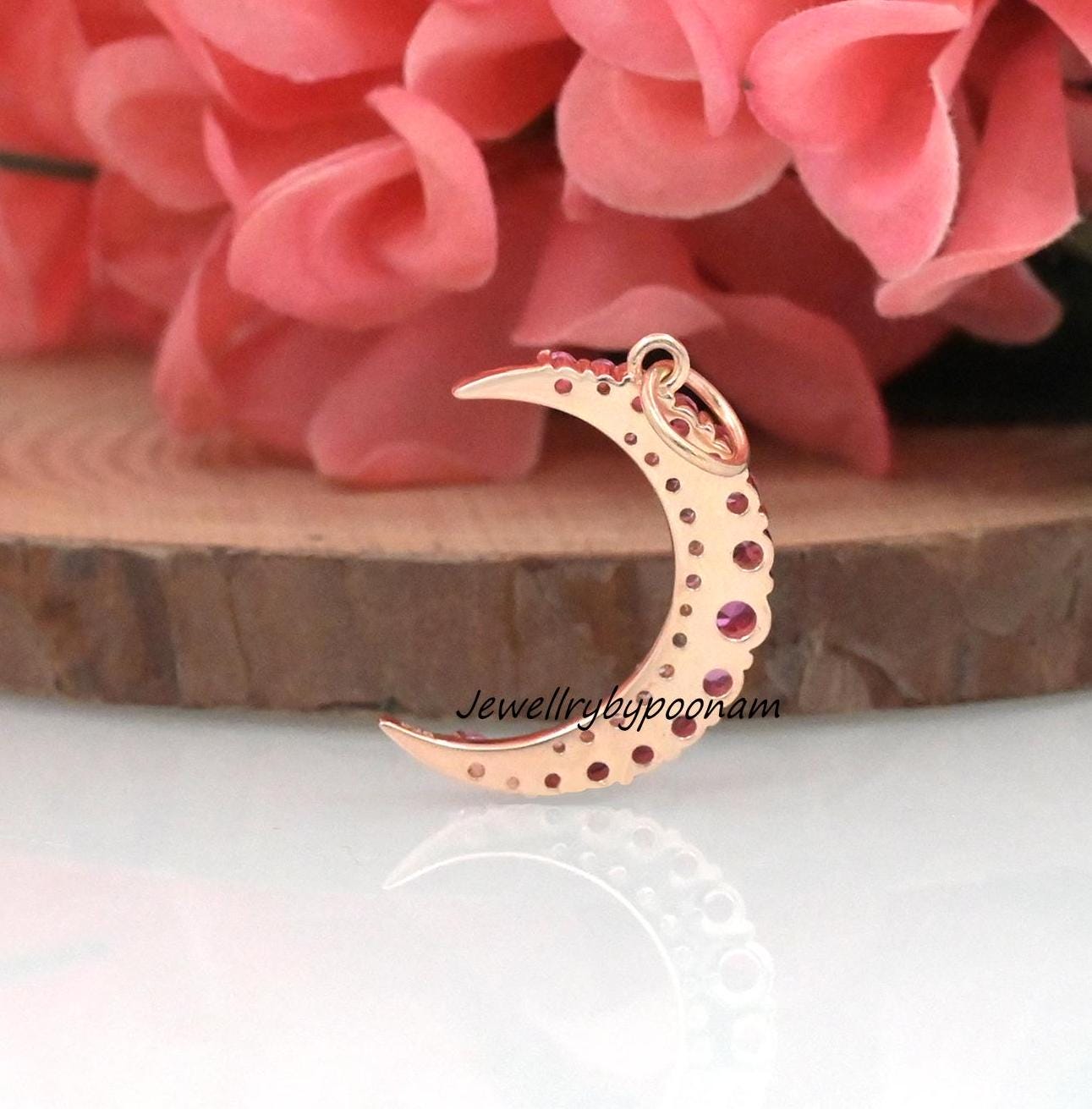Blue Sapphire Crescent Moon Pendant: Sterling Silver Diamond Jewelry - View 4 - Jewelry By Poonam | SKU: PJP3468-SLYGBSPCZ-35