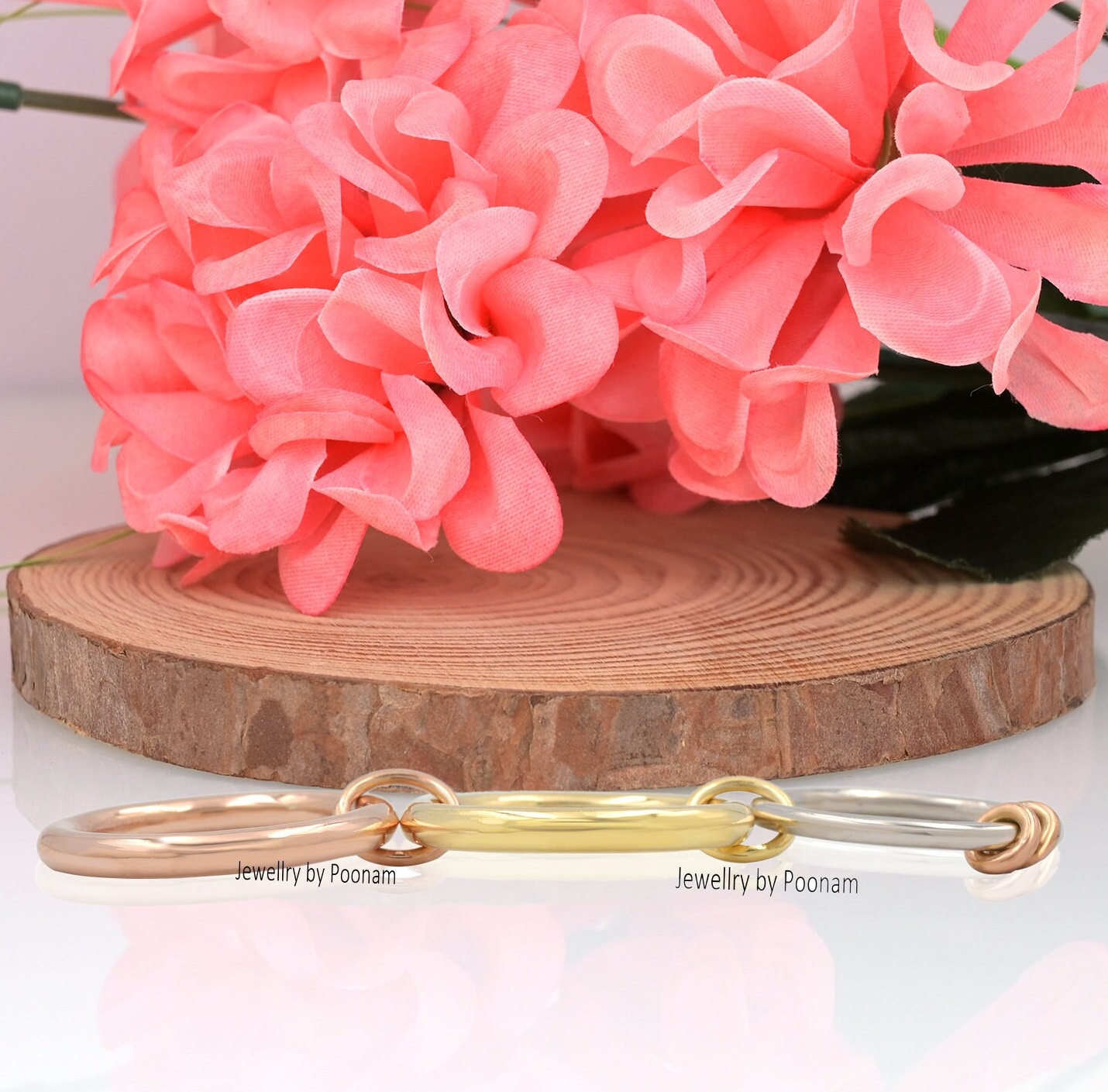 14K Gold & Silver Interlocking Ring: Two-Tone Minimalist Connector Band Ring - View 4 - Jewelry By Poonam | SKU: PJR762-SLNSY