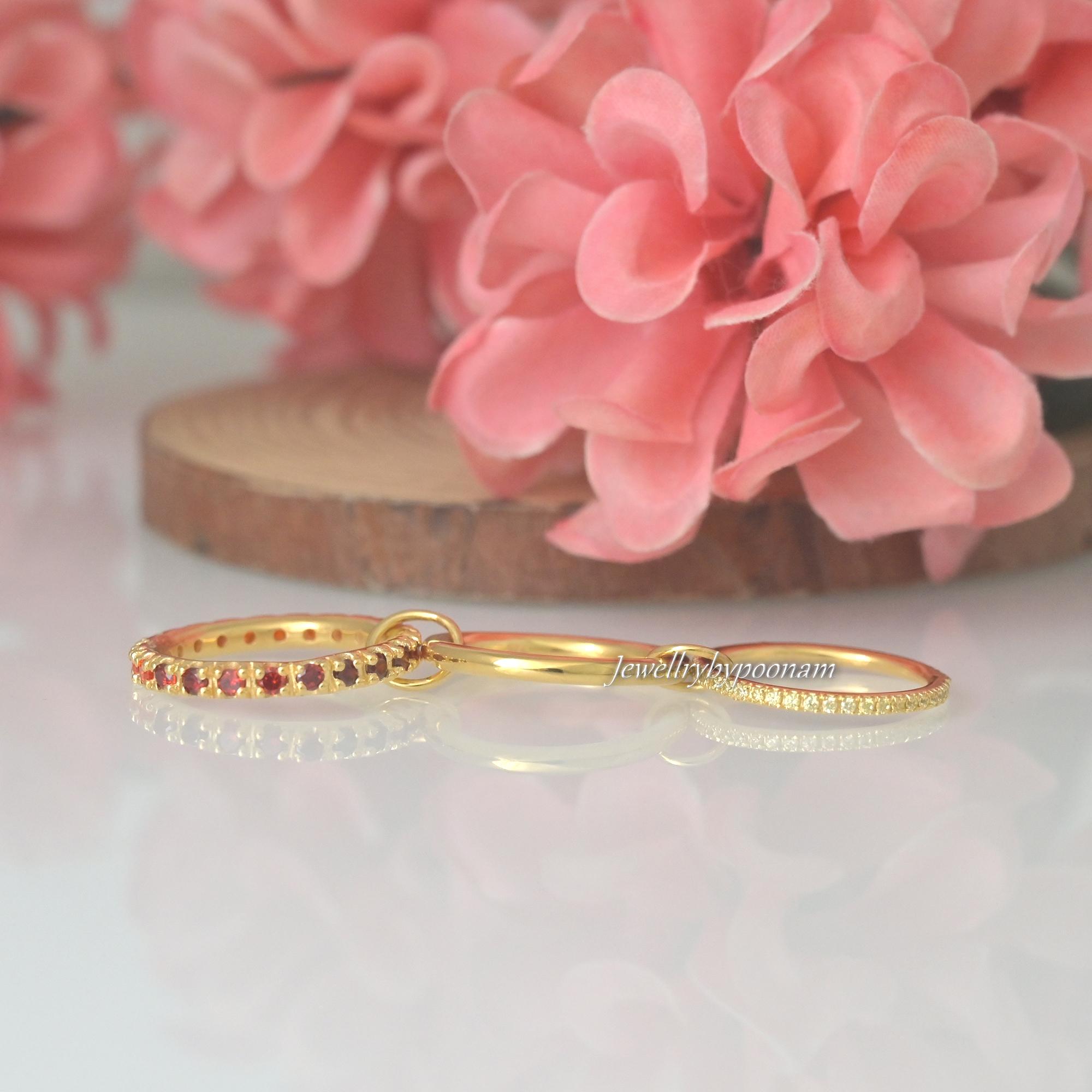 14k Gold-Plated Ombré Sapphire Ring: 925 Sterling Silver Multi-Linked Chunky Band Ring - View 2 - Jewelry By Poonam | SKU: PJ
