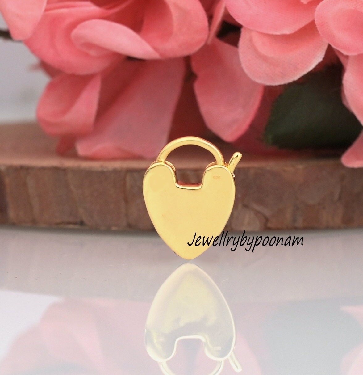 9K/14K Heart-Shaped Padlock Pendant Necklace β Elegant Dainty Jewellery Connector - View 2 - Jewelry By Poonam | SKU: PJh48-