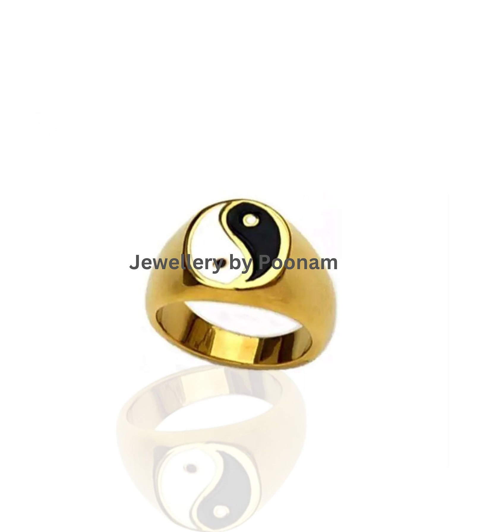 Sterling Silver Yin Yang Signet Ring - Black & White Band - View 2 - Jewelry By Poonam | SKU: R-1019