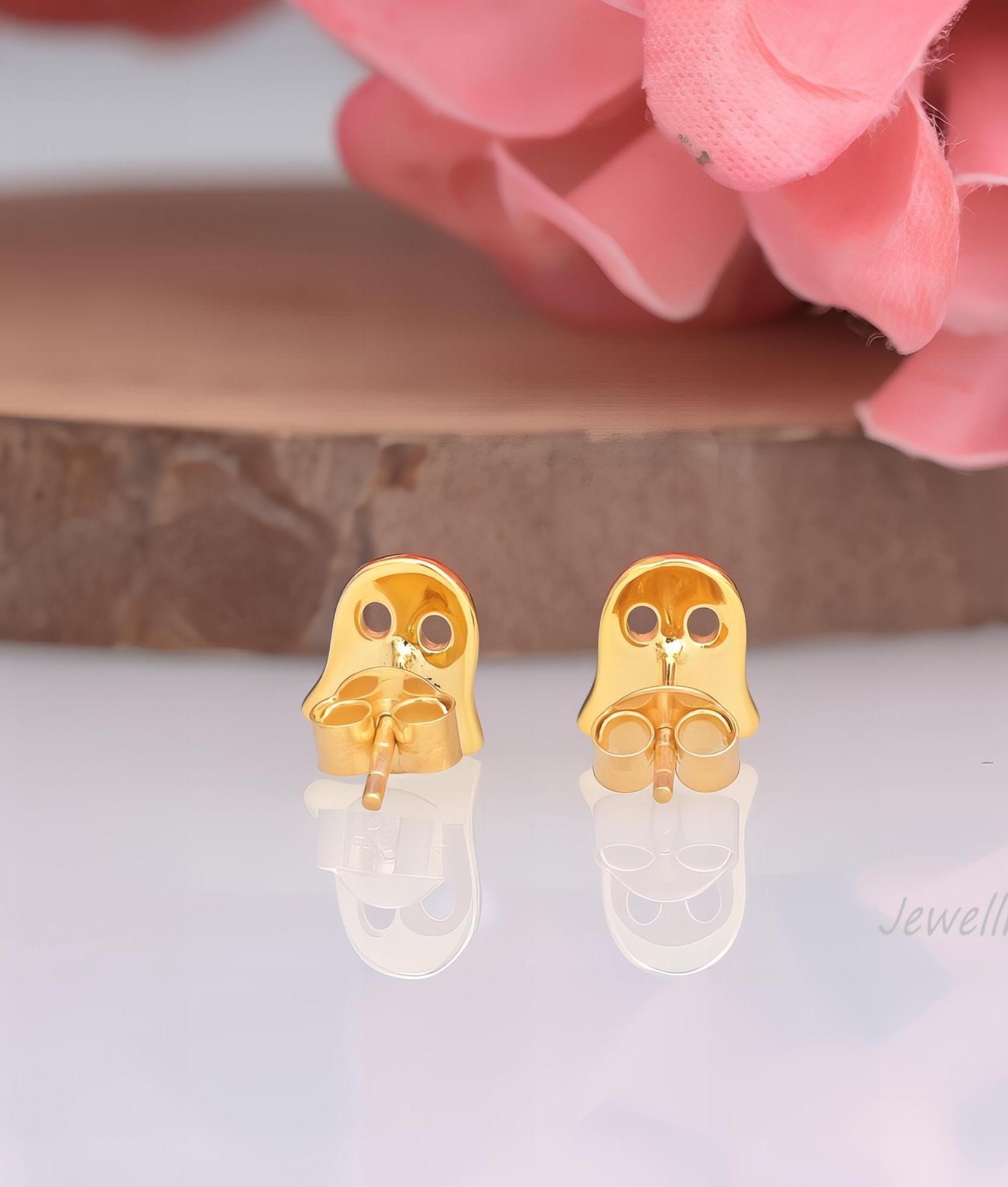 Gold Plated Sterling Silver Ghost Stud Earrings: Halloween Jewelry - View 2 - Jewelry By Poonam | SKU: PJE1738-SLYG-10M 2/26