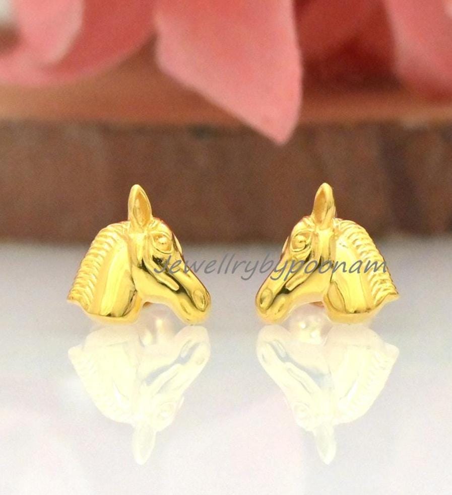 Dainty Horse Head Stud Earrings in 925 Sterling Silver โ Minimal Animal Jewelry - View 2 - Jewelry By Poonam | SKU: PJE1820-S