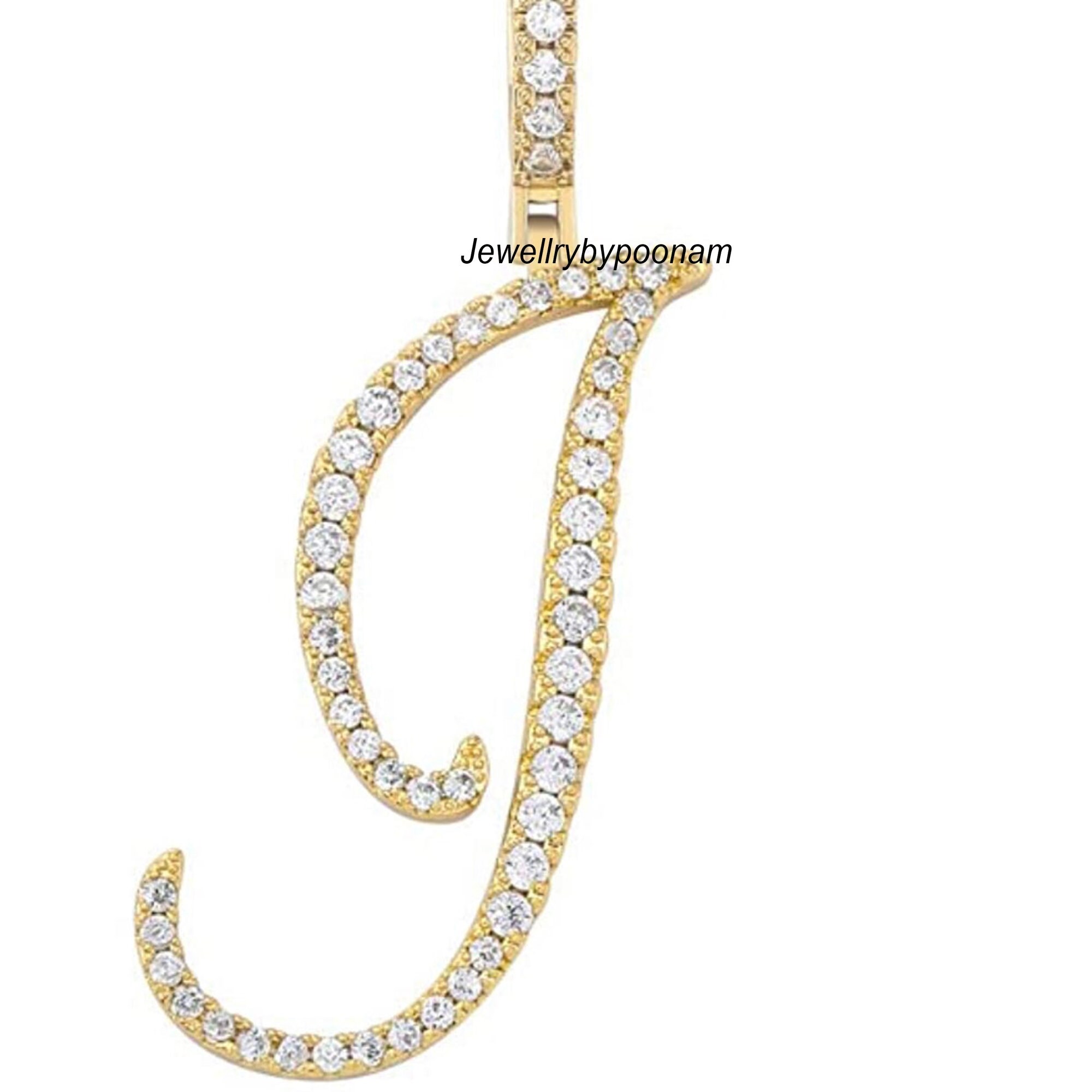 14k Gold Plated Moissanite Diamond Letter Pendant: Sterling Silver Charm - View 5 - Jewelry By Poonam | SKU: PJP4835-SLRGMN-H