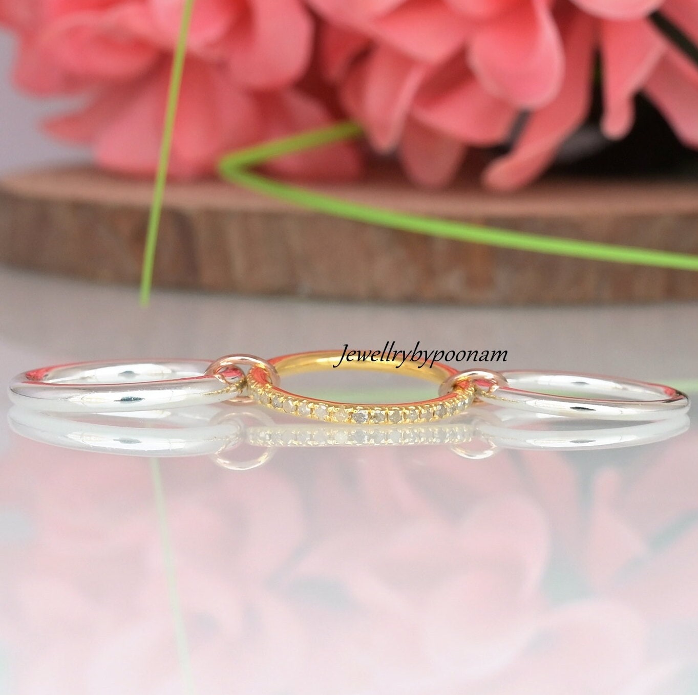 14K Yellow Gold Plated Multi-Link Connected Ring; Eternity Statement Ring - View 2 - Jewelry By Poonam | SKU: PJR747-SLNSYGRG