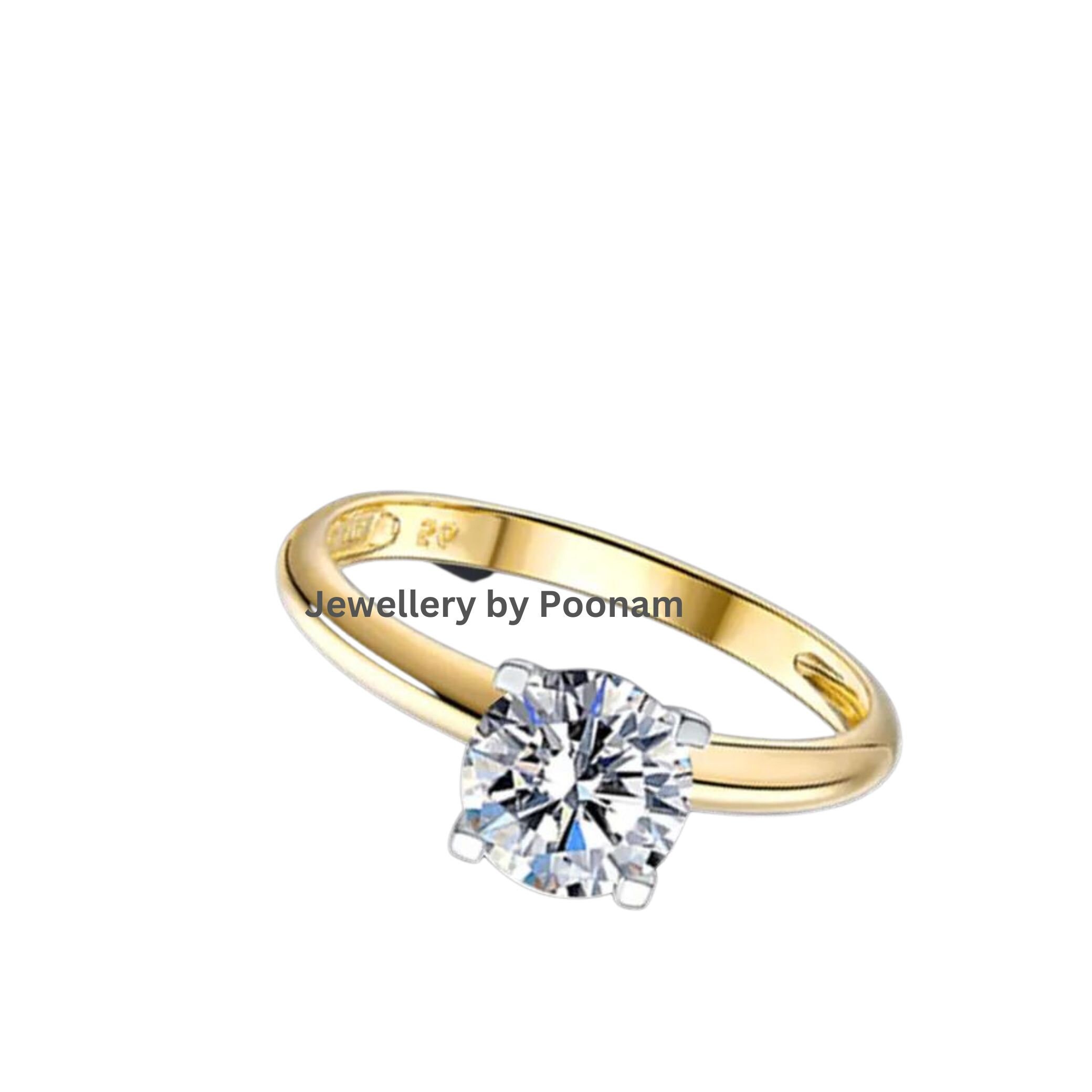 14k Solid Gold Moissanite Diamond Ring | Custom Engagement Wedding Band - View 3 - Jewelry By Poonam | SKU: R-1069