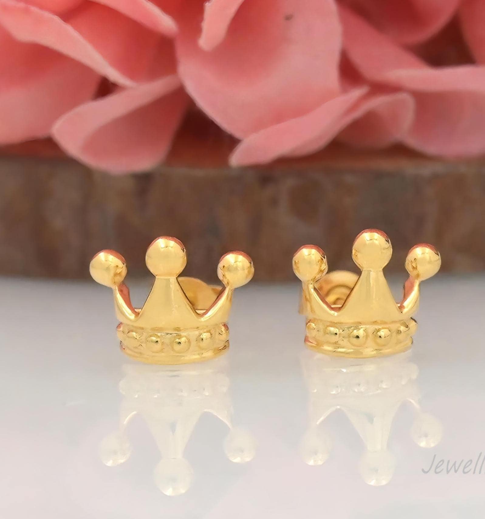 925 Sterling Silver Crown Stud Earrings: Princess Tiara Jewelry - View 3 - Jewelry By Poonam | SKU: PJE1758-SLYG-10M