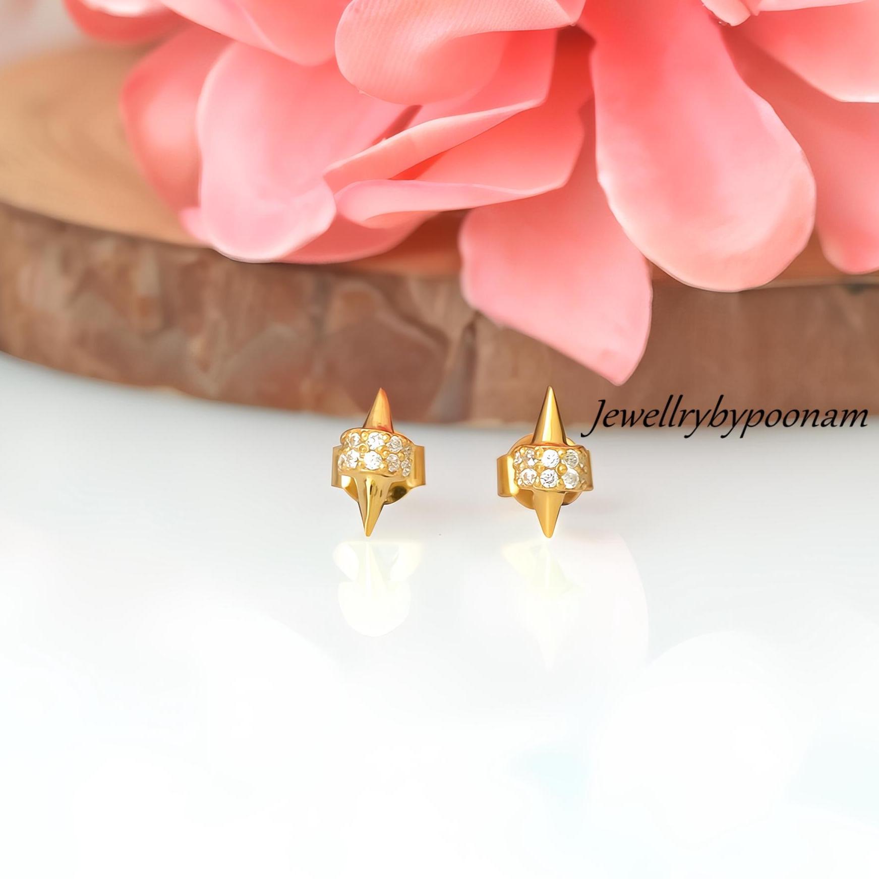 925 Sterling Silver CZ Spike Stud Earrings: Dainty Handmade Jewelry - View 4 - Jewelry By Poonam | SKU: PJE1725-SLNSCZ-10M 2/