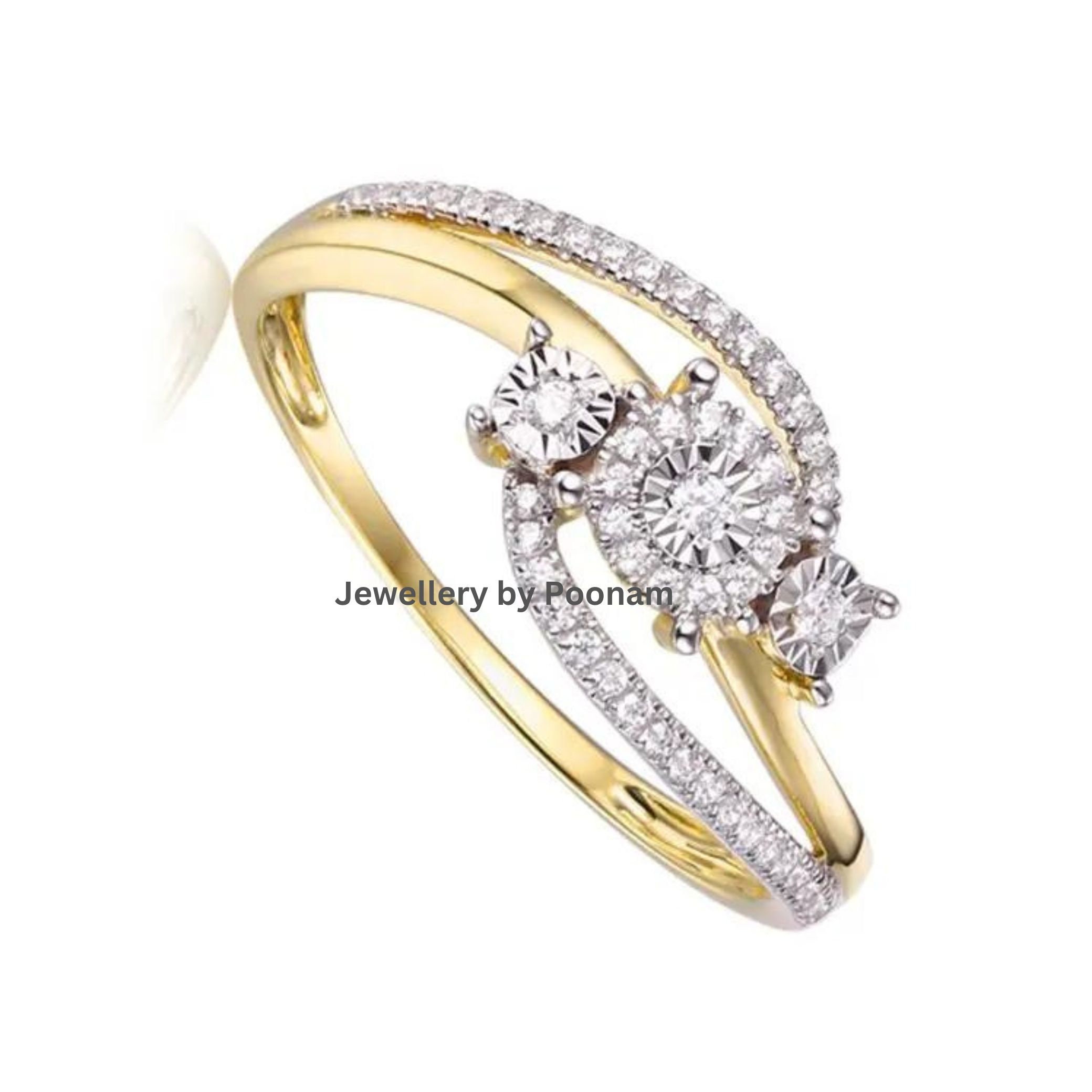 925 Gold-Plated Pear Moissanite Cluster Ring, Anniversary Gift - View 3 - Jewelry By Poonam | SKU: R-1029