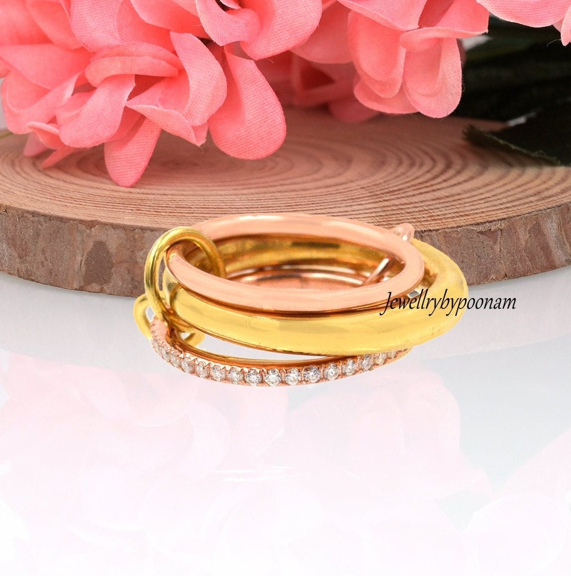 14k Gold-Plated Diamond-Connected Band Ring, Sterling Silver Two-Tone Eternity Ring - Jewelry By Poonam | SKU: PJR770- 2/2026