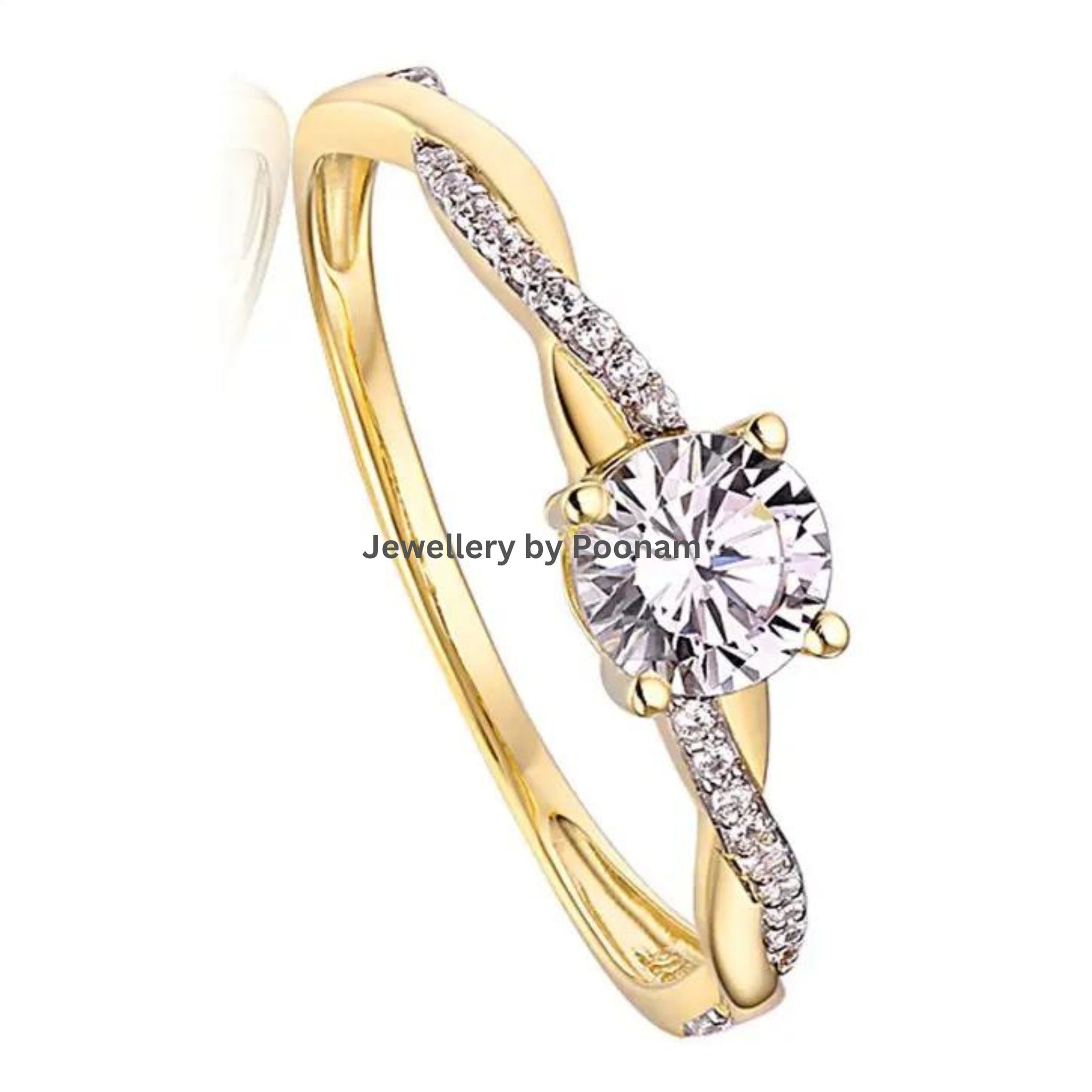 Gold Plated Moissanite Ring, 925 Silver, 14K Gold - Jewelry By Poonam | SKU: R-1065