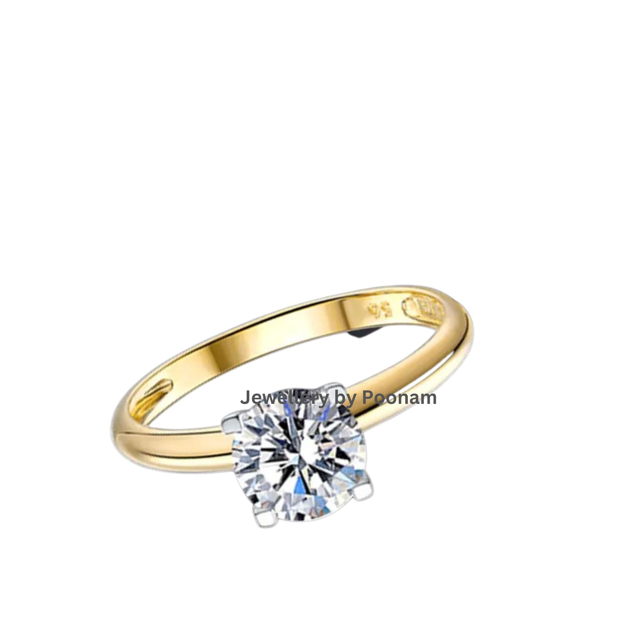 14k Solid Gold Moissanite Diamond Ring | Custom Engagement Wedding Band - Jewelry By Poonam | SKU: R-1069