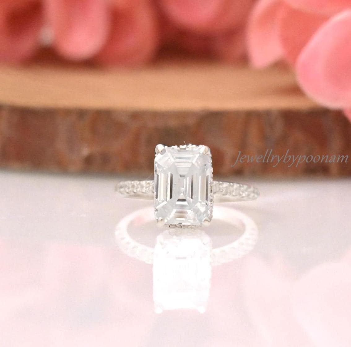 Yellow Gold Classic Emerald Cut Women's Engagement Ring in Sterling Silver - Jewelry By Poonam | SKU: PJR3174-SLNSCZ-US-5