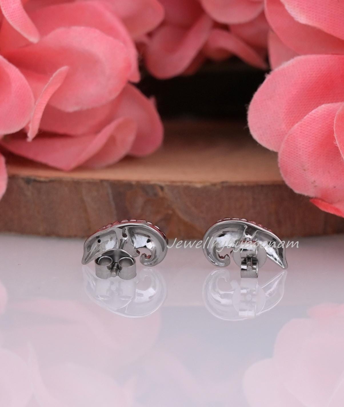 Sterling Silver Pangolin Stud Earrings, Dainty Wildlife Animal Jewelry - View 4 - Jewelry By Poonam | SKU: PJE1714-SLRHBS-10M