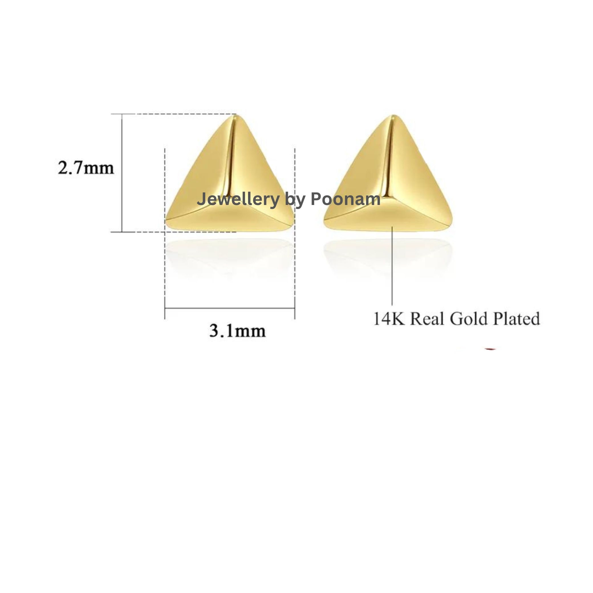 9K/14K Yellow Gold & 925 Sterling Triangle Stud Earrings: Minimalist Geometric Jewelry - View 2 - Jewelry By Poonam | SKU: E-