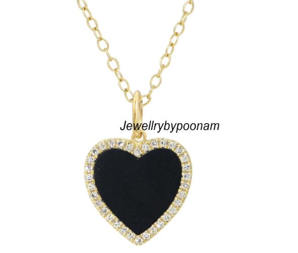 Sterling Silver Heart Pendant: Black Enamel, Pave Moissanite Diamond - View 2 - Jewelry By Poonam | SKU: PJP-