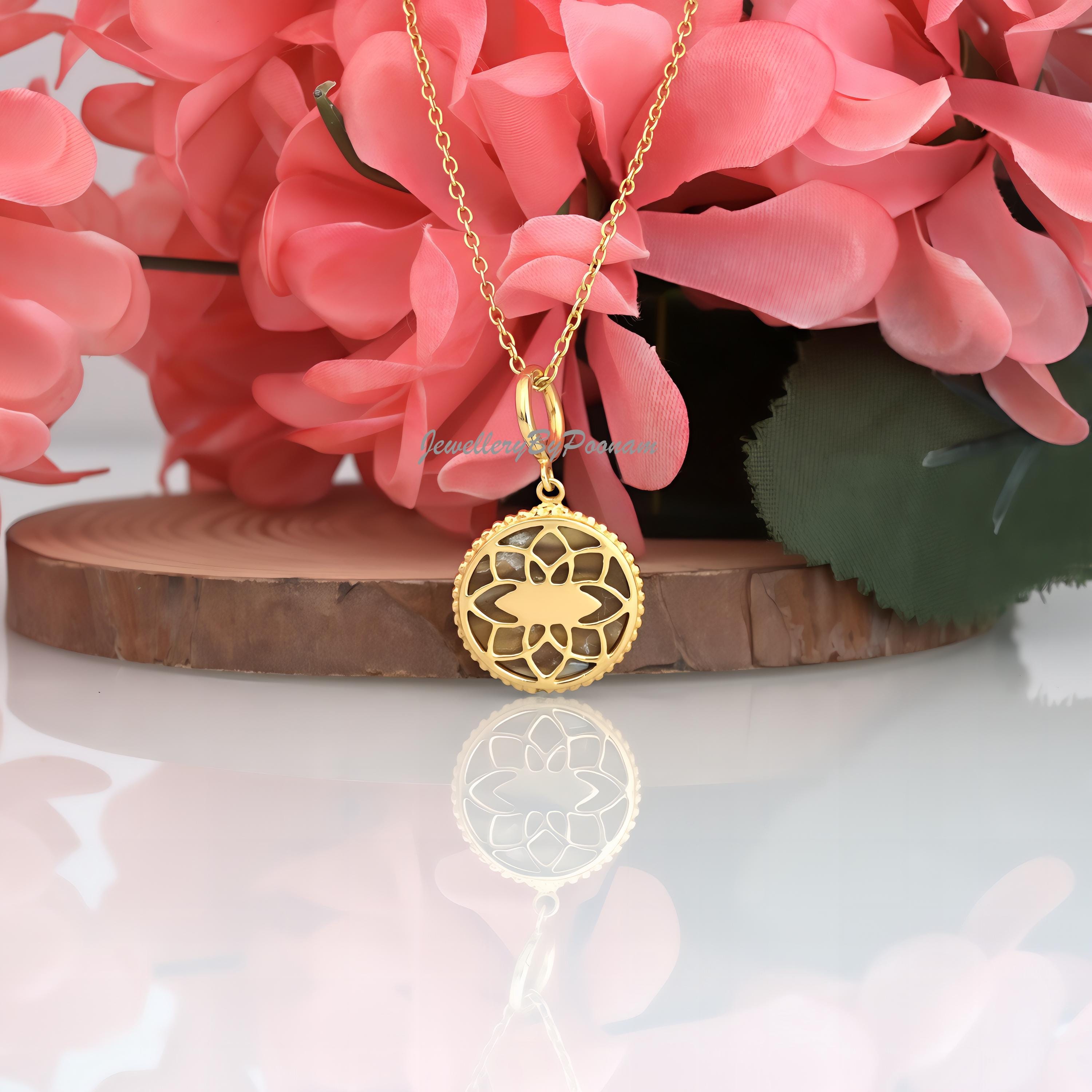 Sterling Silver Compass Pendant: Mother of Pearl, Blue CZ Diamond Charm - View 4 - Jewelry By Poonam | SKU: PJP3200-SLNSMOPCZ