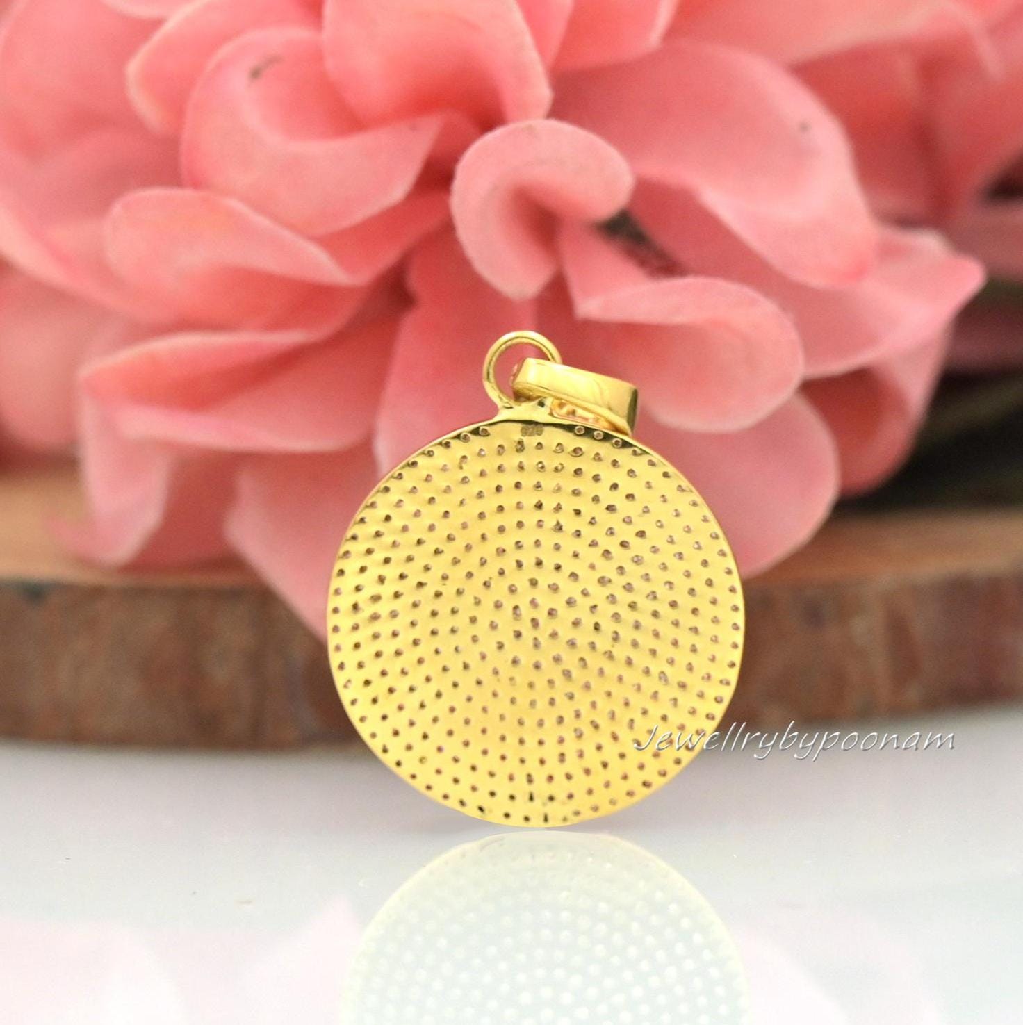 925 Diamond Disc Pendant: Handmade Charm Jewelry - View 2 - Jewelry By Poonam | SKU: PJP511-SLYGCZ- 2/26