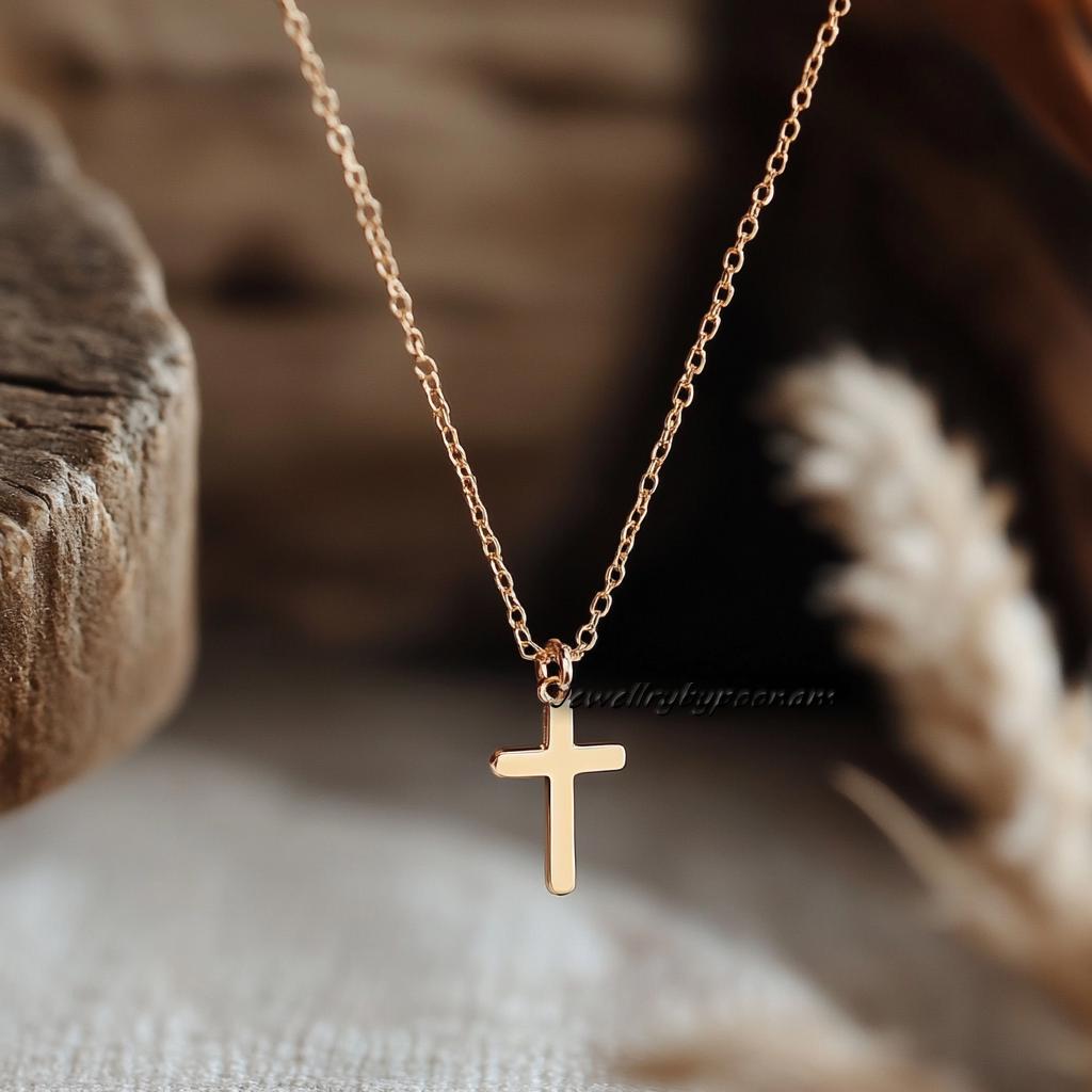14k Gold Cross Pendant: Dainty Sterling Silver Charm - View 2 - Jewelry By Poonam | SKU: PJP-