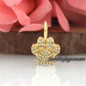 14k Gold Moissanite Paw Print Pendant: Sterling Silver Dog Charm