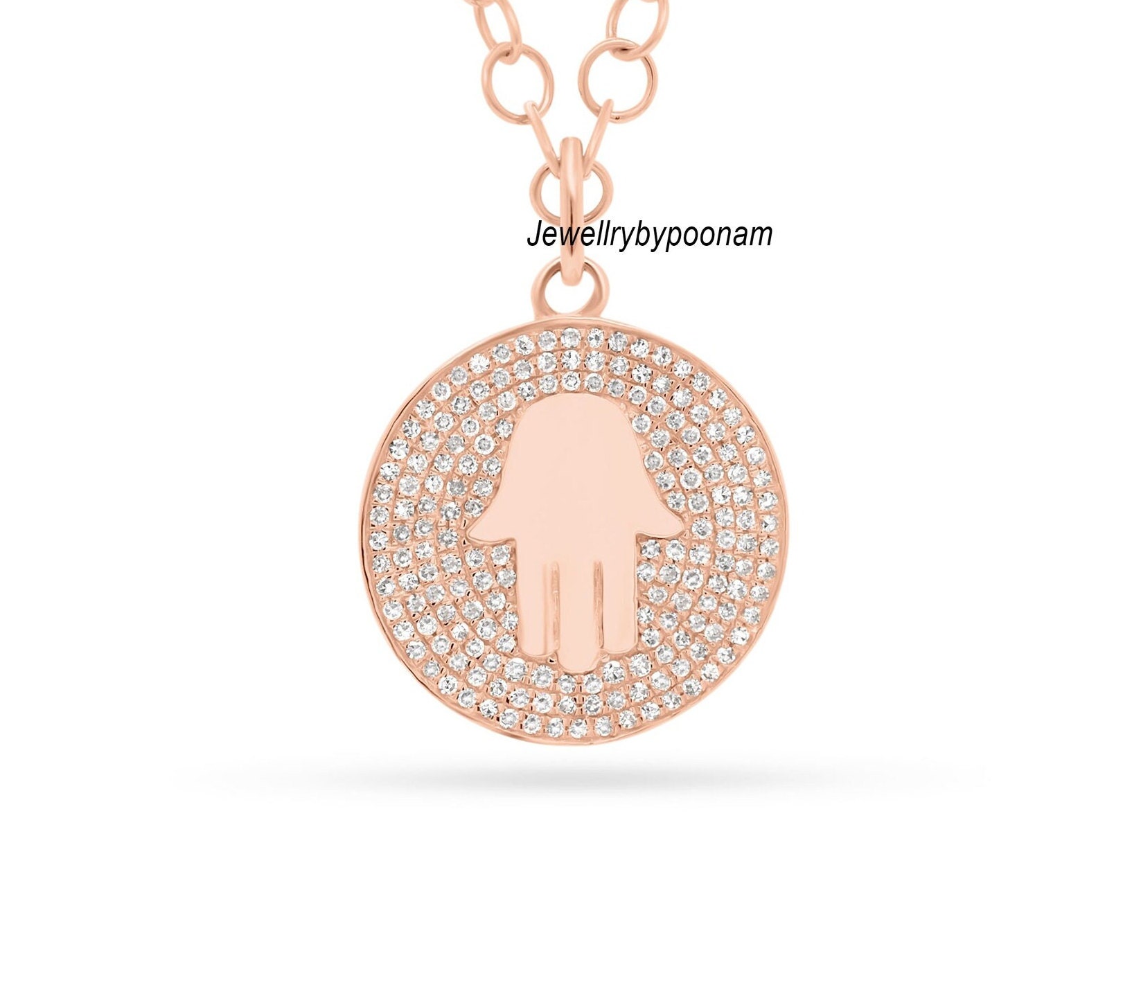 Hamsa Diamond Sterling Silver Pendant: Handmade Charm Jewelry - View 3 - Jewelry By Poonam | SKU: PJP4818-SLYGMN-30 2/26