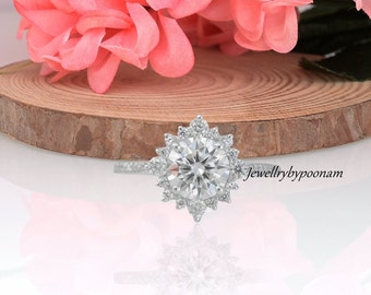 925 Sterling Silver Snowflake Moissanite Engagement Ring