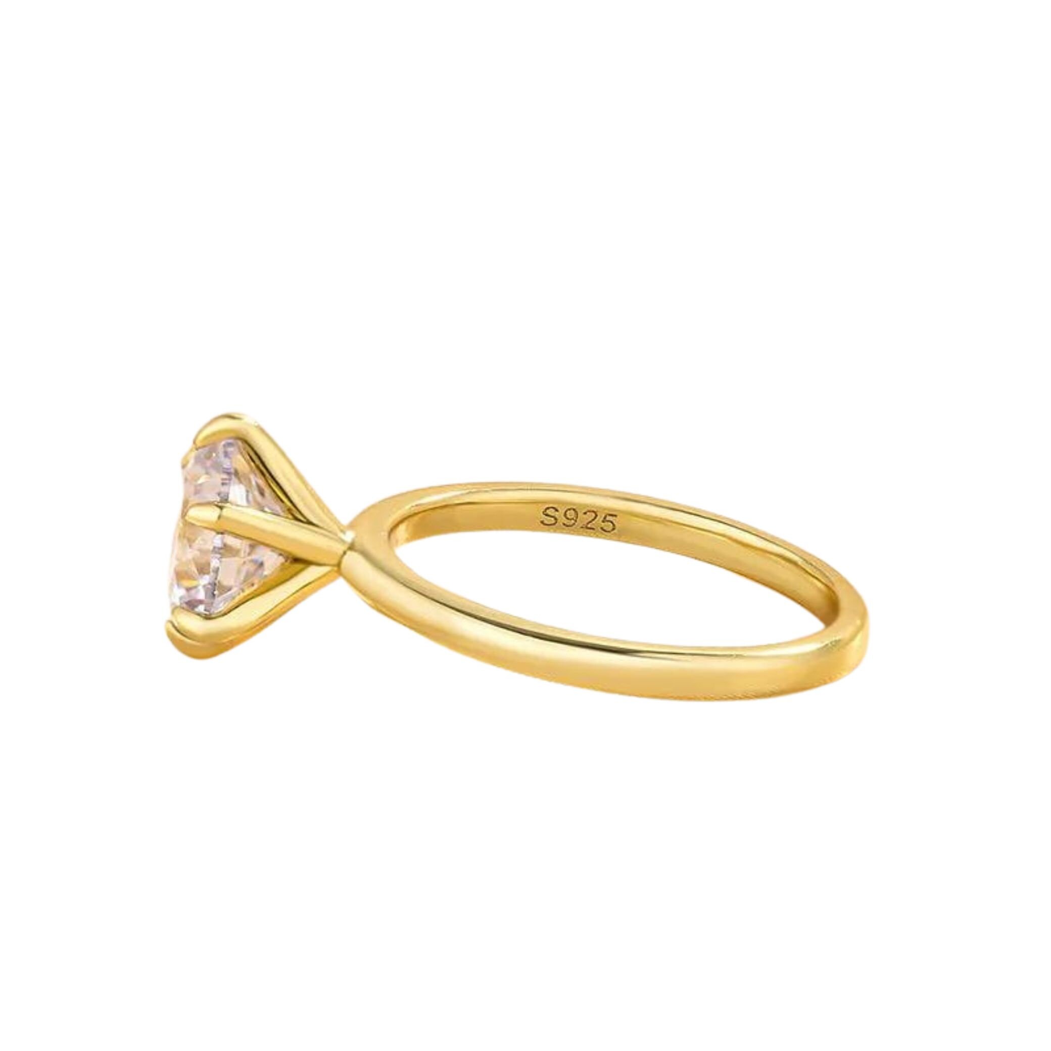 925 Silver Round Cut Solitaire Ring – Yellow Gold Plated Classic Engagement Ring for Women - View 6 - Jewelry By Poonam | SKU