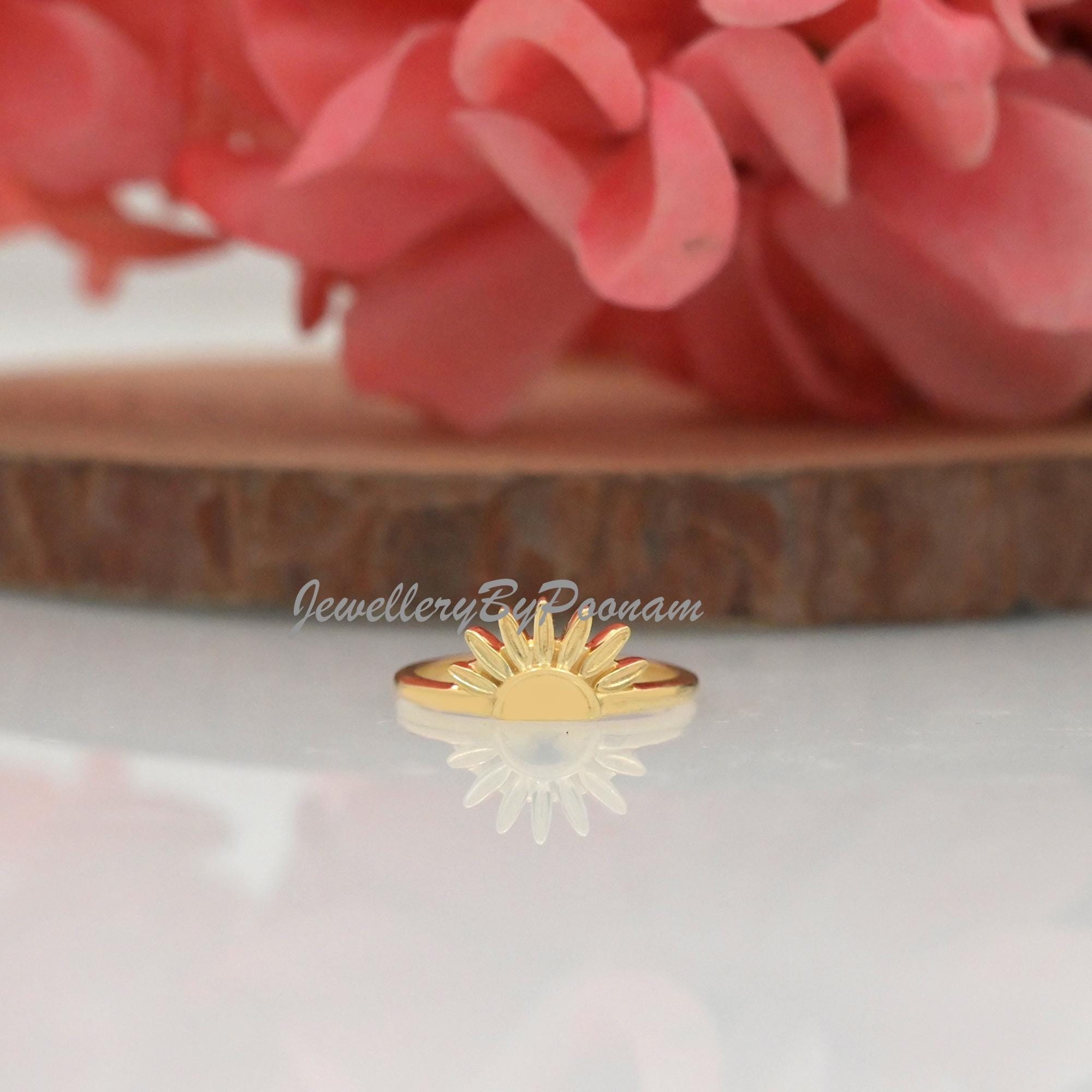 14k Gold Plated Sunburst Ring: Sterling Silver Sunshine Stacking Ring - View 3 - Jewelry By Poonam | SKU: PJR2852-SLYG-US-5 2