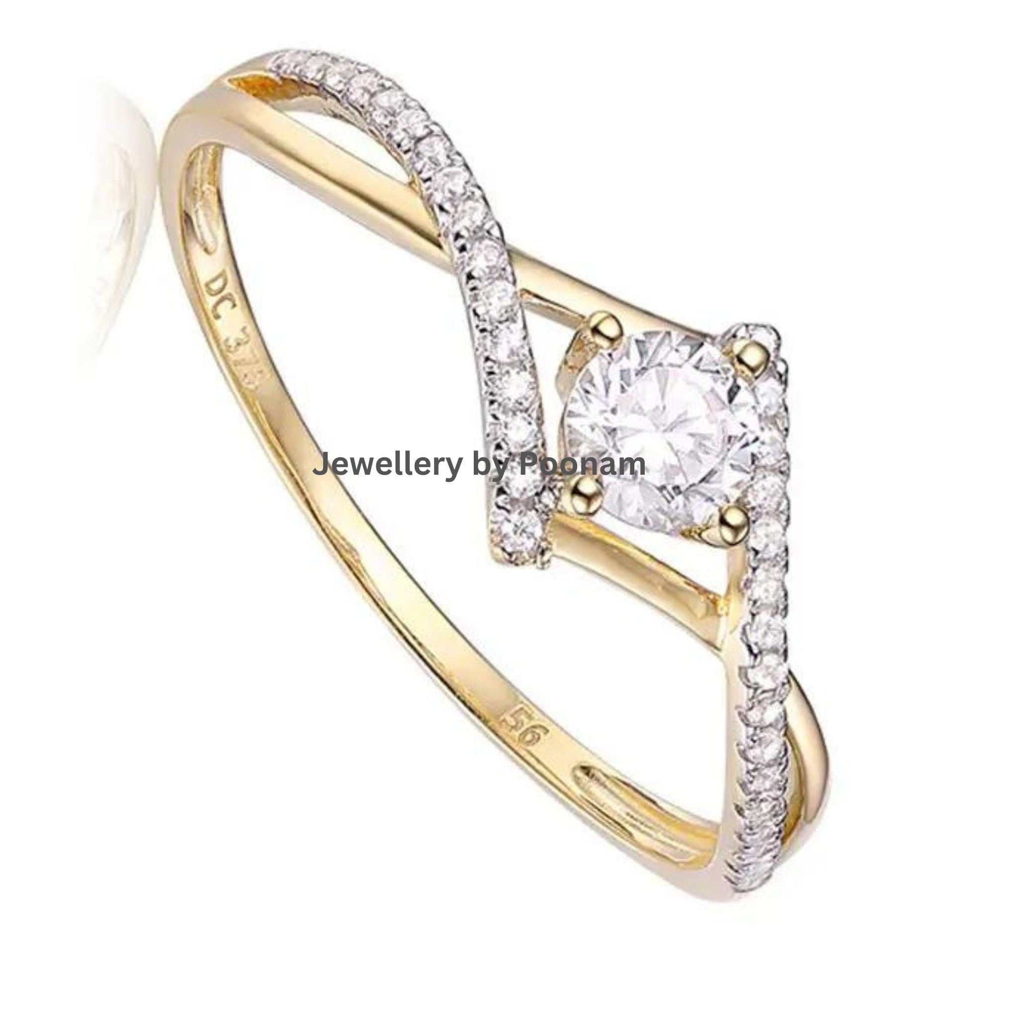 9K 14K Gold Moissanite Engagement Ring: Custom Fashion Jewelry - Jewelry By Poonam | SKU: R-1037