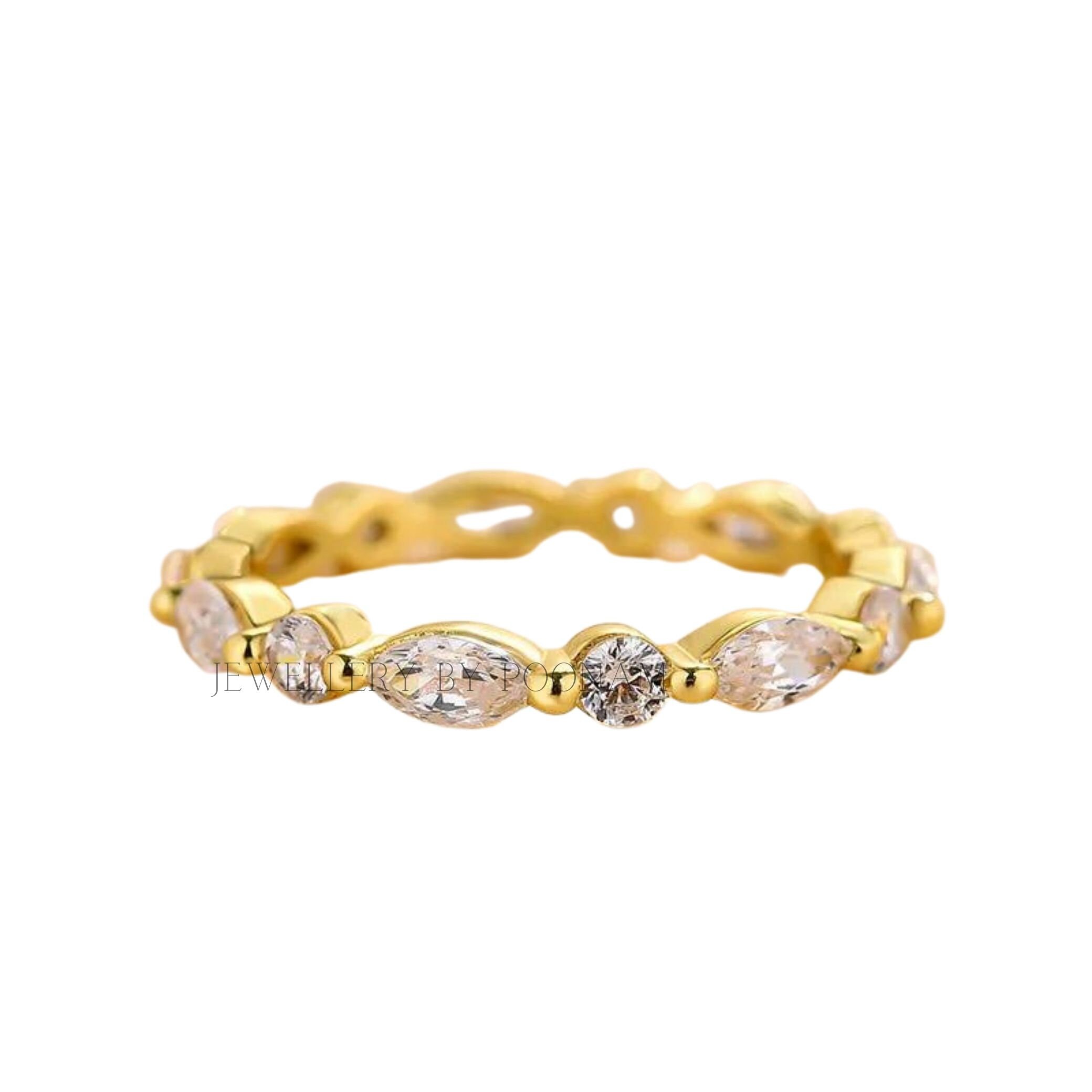 Yellow Gold Emerald Cut Moissanite 3PC Wedding Set - Sterling Silver Bridal Jewelry - View 4 - Jewelry By Poonam | SKU: R-120