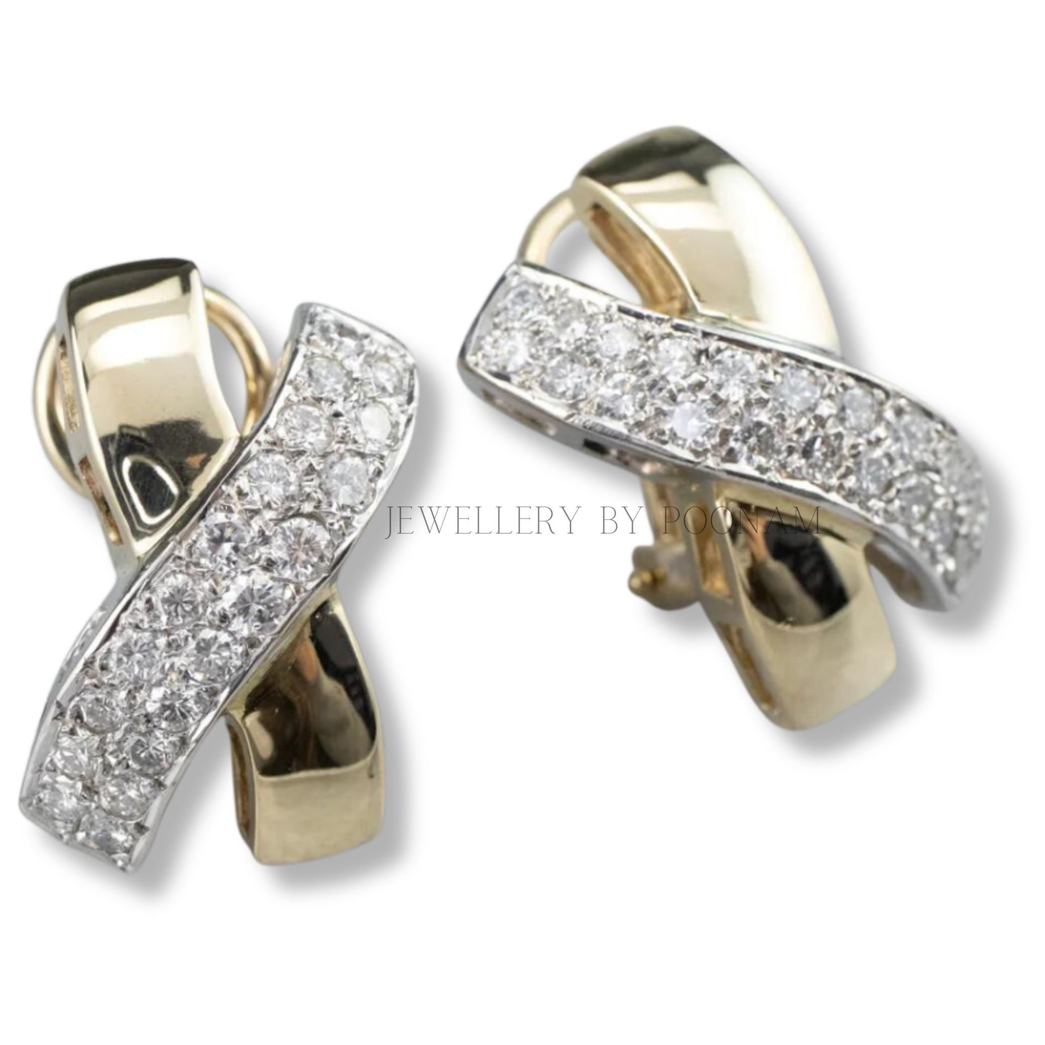 9K/14K Yellow Gold & 925 Sterling Silver Moissanite Cross Stud Earrings: Two-Tone Gold Plated - Jewelry By Poonam | SKU: E-14