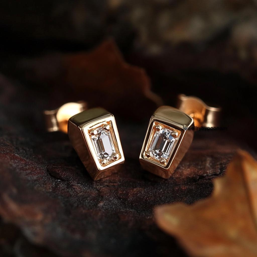 925 Sterling Silver Coffin Stud Earrings — CZ Gemstone, Handmade - View 2 - Jewelry By Poonam | SKU: PJE-
