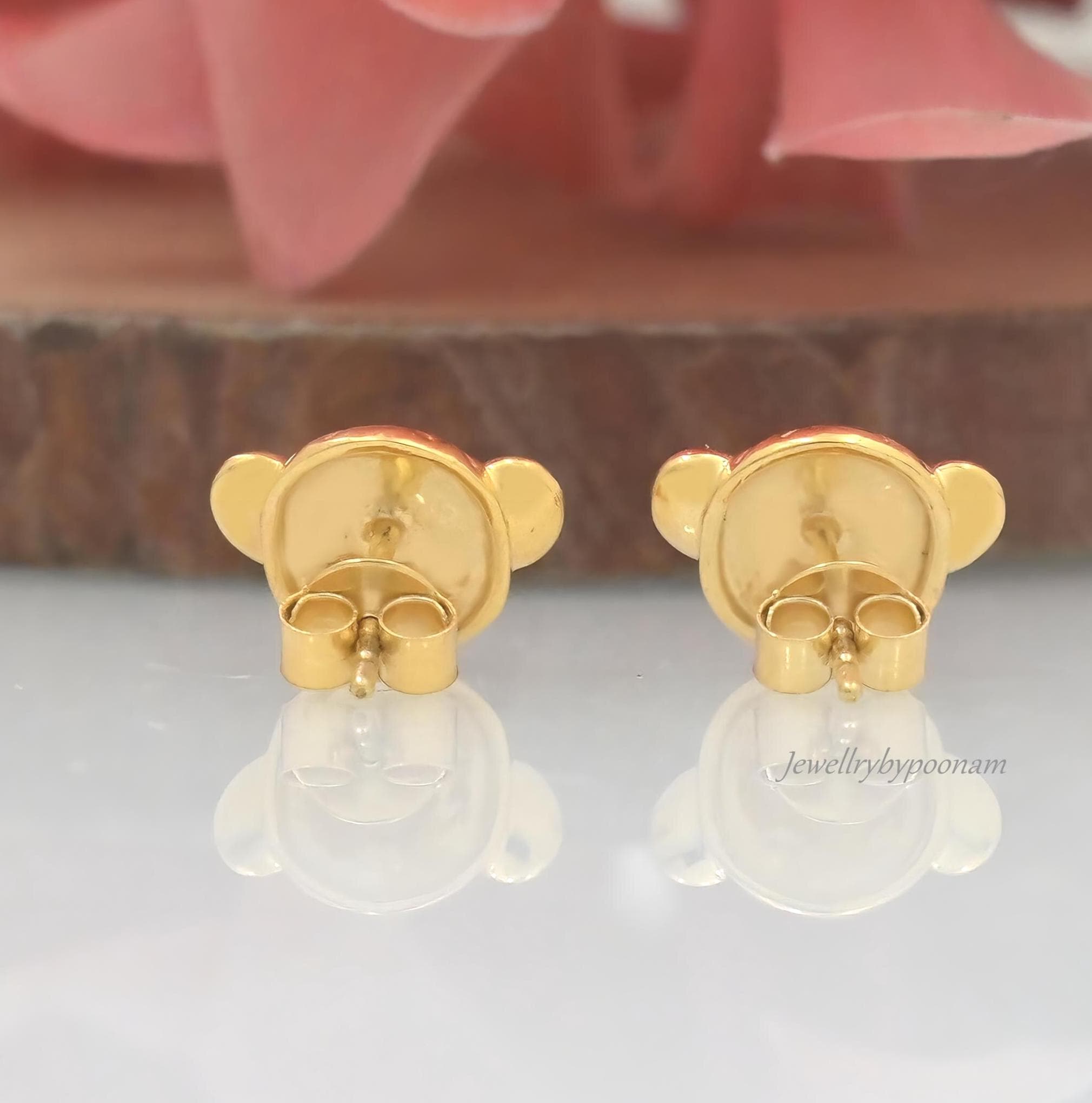Gold Plated Monkey Stud Earrings, 925 Silver, 10mm - View 4 - Jewelry By Poonam | SKU: PJE1783-SLYG-10M 2/26