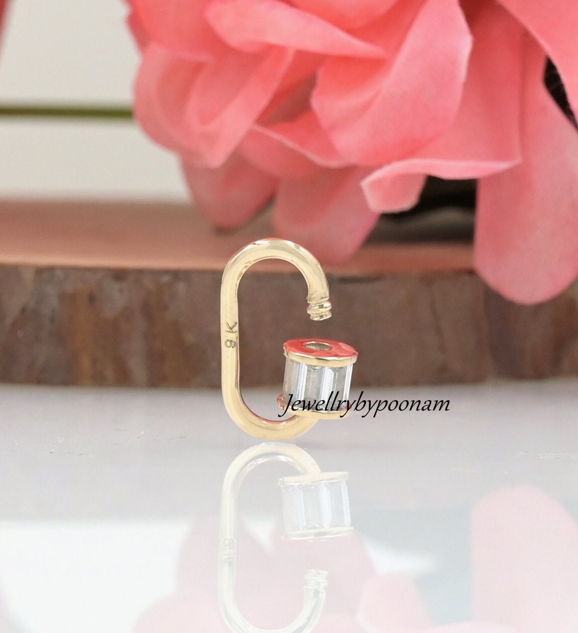 9K Solid Gold Baguette Carabiner Lock Charm, Versatile Fashion Accessory - View 5 - Jewelry By Poonam | SKU: PJC22-9KYGBTTRU-