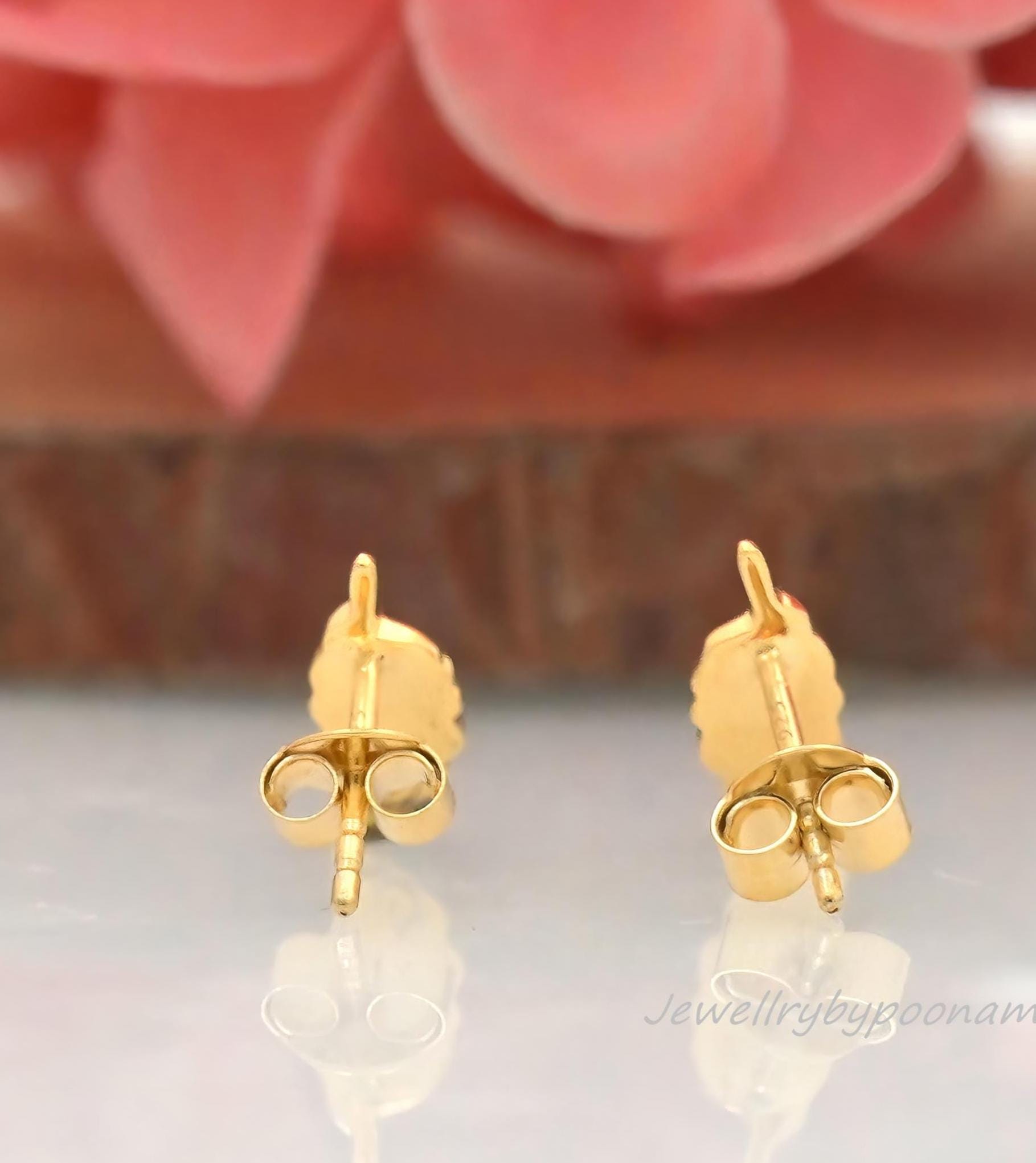 925 Sterling Silver Gold Plated Feather Earrings – Dainty Feather Studs - View 2 - Jewelry By Poonam | SKU: PJE1784-SLYG-10M
