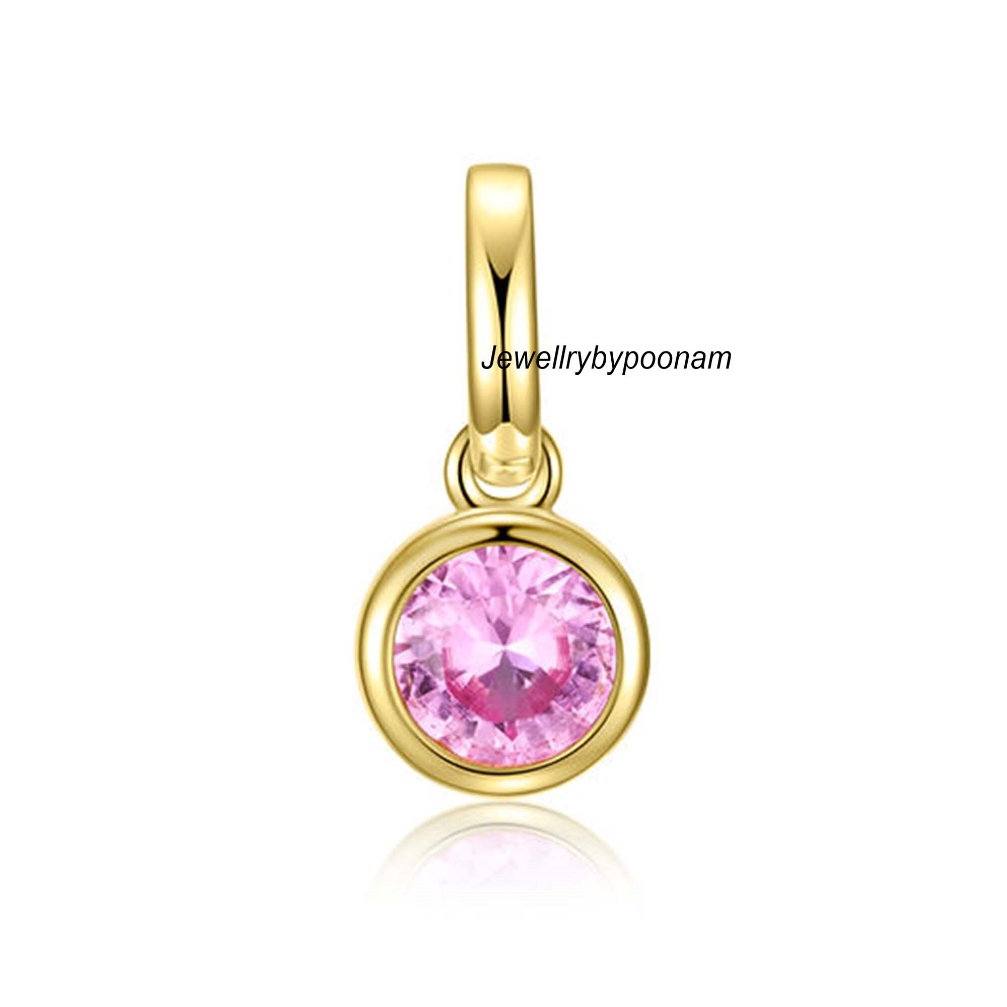 14k Solid Gold Mini Bezel Pendant: Round Moissanite Charm (12 MM) - View 5 - Jewelry By Poonam | SKU: PJP-