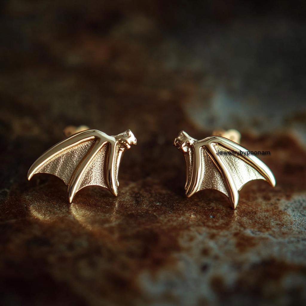 925 Sterling Silver Dragon Wing Stud Earrings, 10MM, Gothic Minimal Animal Jewelry - View 4 - Jewelry By Poonam | SKU: PJE170