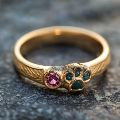 Custom Engraved Pet Paw Ring: Sterling Silver Birthstone Ring - Jewelry By Poonam | SKU: MJR3169-SLYGBSPPTM-US-4