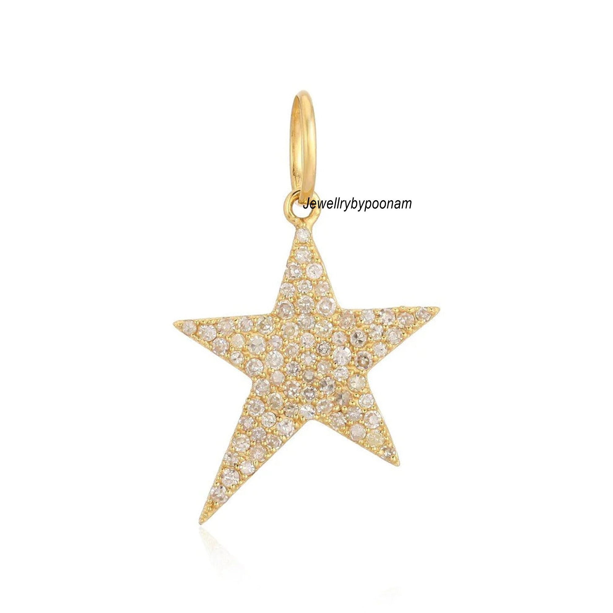 14k Gold Moissanite Star Pendant: Sterling Silver Charm - Jewelry By Poonam | SKU: PJP-
