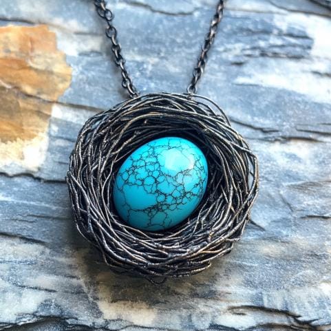 Sterling Silver Bird Nest Pendant: Gemstone Egg Charm - View 2 - Jewelry By Poonam | SKU: PJP4693-SLYG-20M
