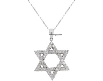 Designer Star of David Diamond Sterling Silver Pendant, Star Of David Silver DiamondPendant, 925 Sterling Silver Star of David Diamond Charm