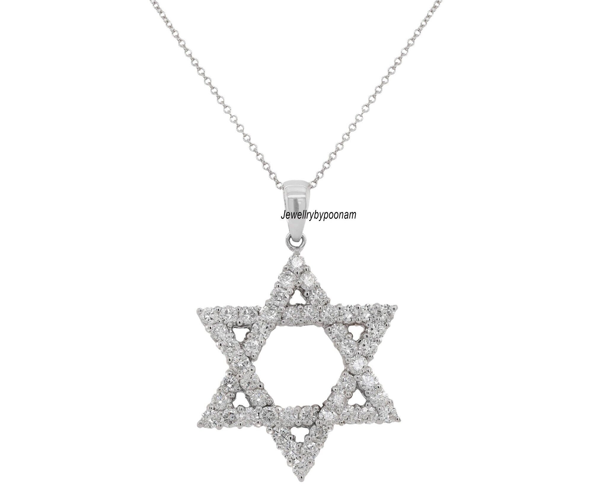 CZ Diamond Star of David Pendant: 925 Sterling Silver Charm (30 MM) - View 3 - Jewelry By Poonam | SKU: PJP3179-SLNSCZ-30M 2/