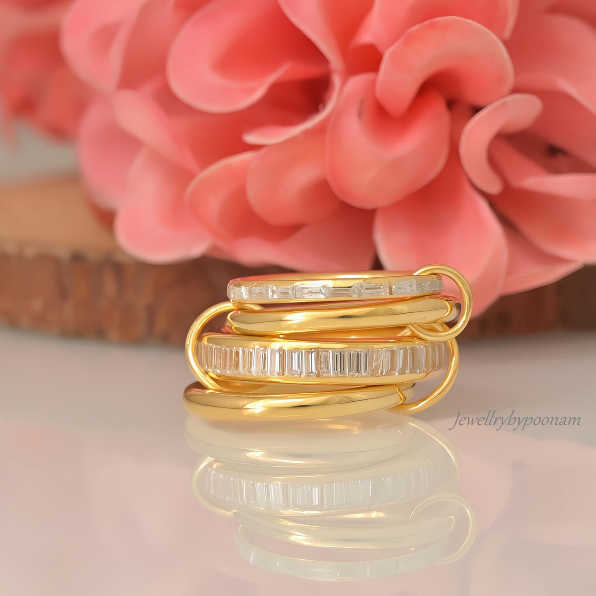 925 Sterling Silver Baguette Connector Ring, Chunky Linked Bands Ring - Jewelry By Poonam | SKU: PJR904-SLNSBTTWTYS-US-10 2/2